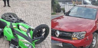 Motociclista fica ferido após caminhonete cortar sua frente na SC-414 em Piçarras