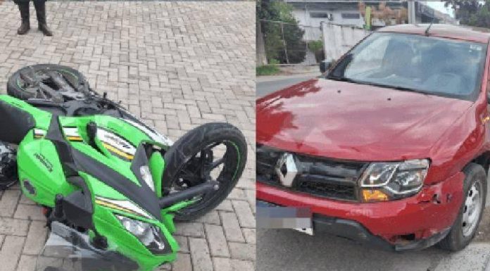 Motociclista fica ferido após caminhonete cortar sua frente na SC-414 em Piçarras