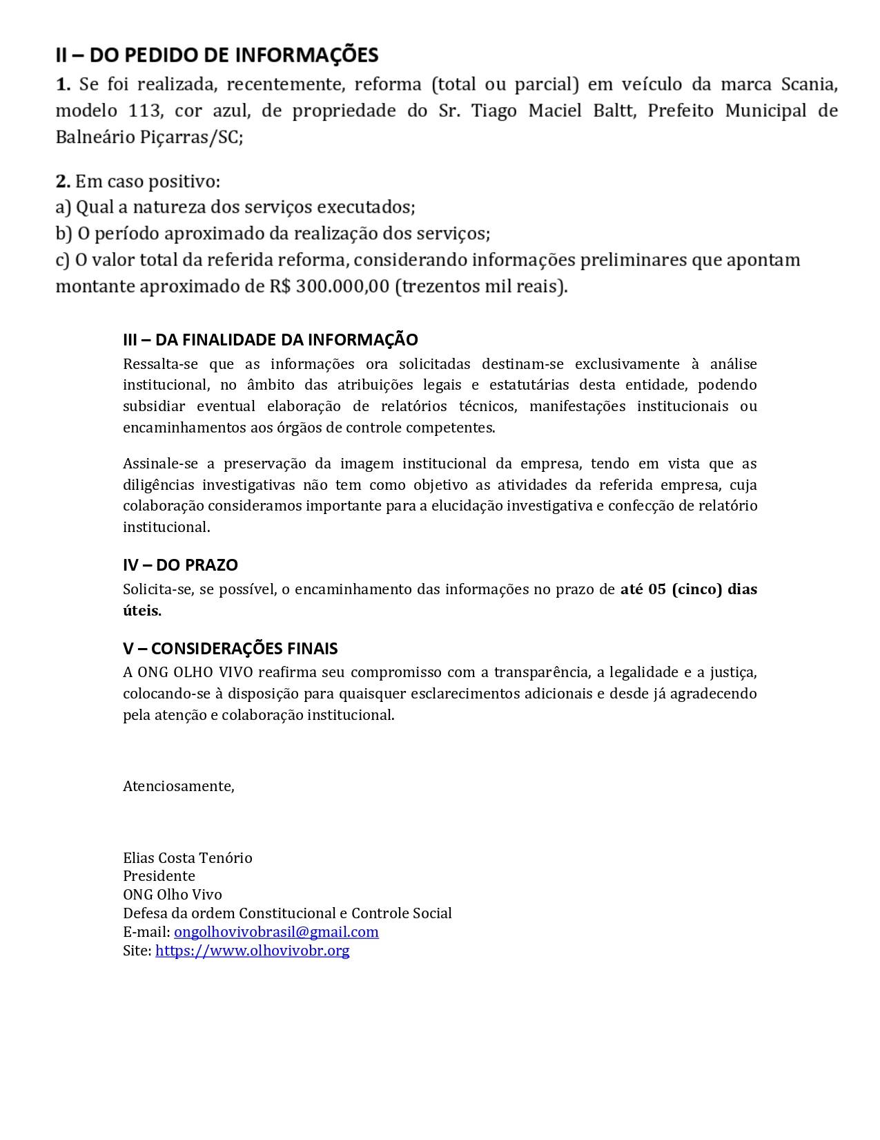 ONG aponta que caminhão reformado na Mevepi de Piçarras seria do prefeito preso, Tiago Baltt 1 OFICIO No 027.2026 MEVEPI 2 smallpdf page 0002 2