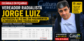 FARINHA POUCA MEU PIRÃO PRIMEIRO Vereador radialista Jorge Luiz autorizou pagamentos a rádio onde trabalhava em Piçarras quando era presidente da Câmara