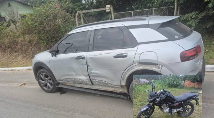Acidente entre carro e moto deixa motociclista ferido em Penha