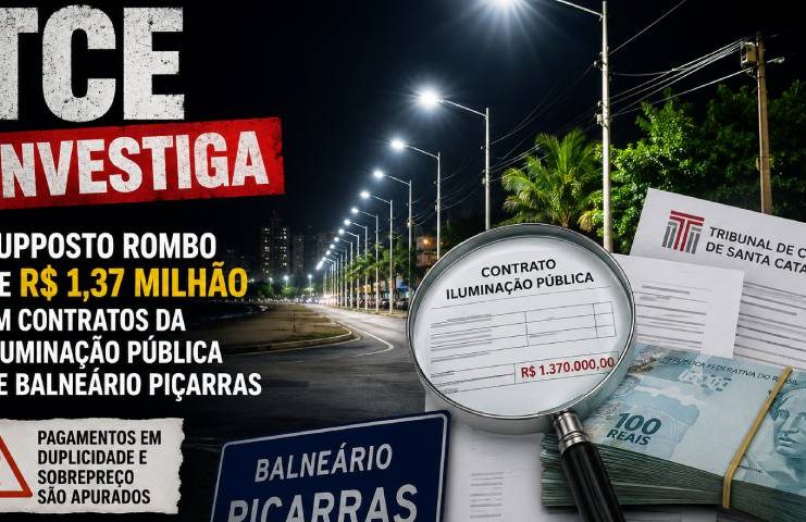 PIÇARRAS TCE investiga suposto rombo de R$ 1,37 milhão em contratos da iluminação pública