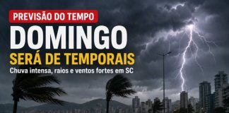 Domingo será de temporais em Santa Catarina; Defesa Civil alerta para chuva intensa e rajadas de vento