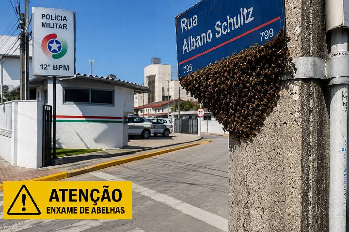 Enxame de abelhas preocupa moradores próximo ao batalhão da PM em Piçarras