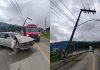 Carro bate contra poste e mulher fica ferida em Penha