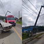 Carro bate contra poste e mulher fica ferida em Penha