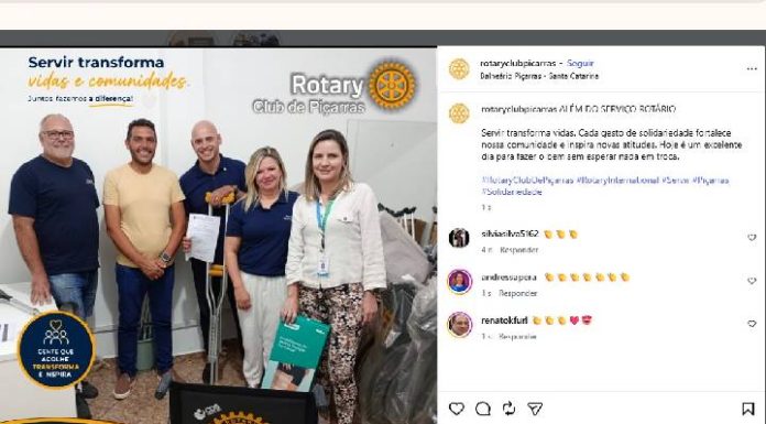 Tiago Baltt reaparece em publicação do Rotary de Balneário Piçarras após deixar prisão