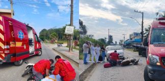 Colisão entre carro e moto deixa mulher ferida em Penha