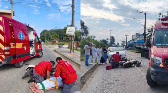 Colisão entre carro e moto deixa mulher ferida em Penha